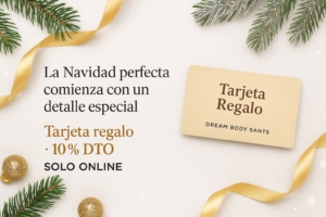 Banner navideño de Dream Body Sants con tarjeta regalo y promoción del 10% solo online.